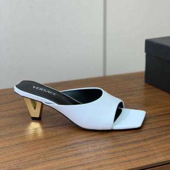 Versace V2025 Patent Leather Slides Sandal 5.5cm with V-shaped Heel White 2025 0429 (MD-250429031)