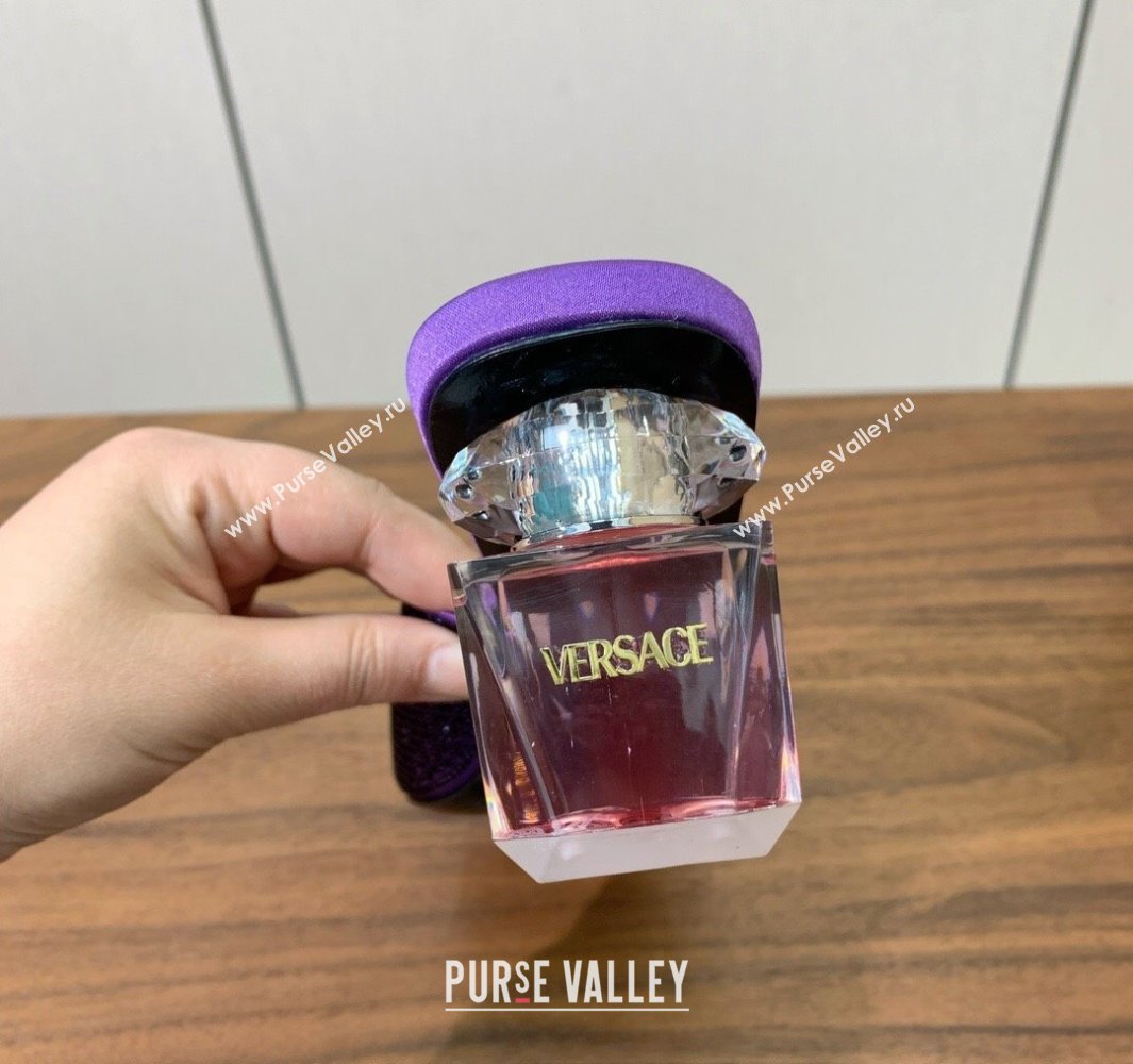 Versace Bright Strass Satin Slides Sandal with Fragrance Heel 7cm Dark Purple 2025 0429 (MD-250429020)