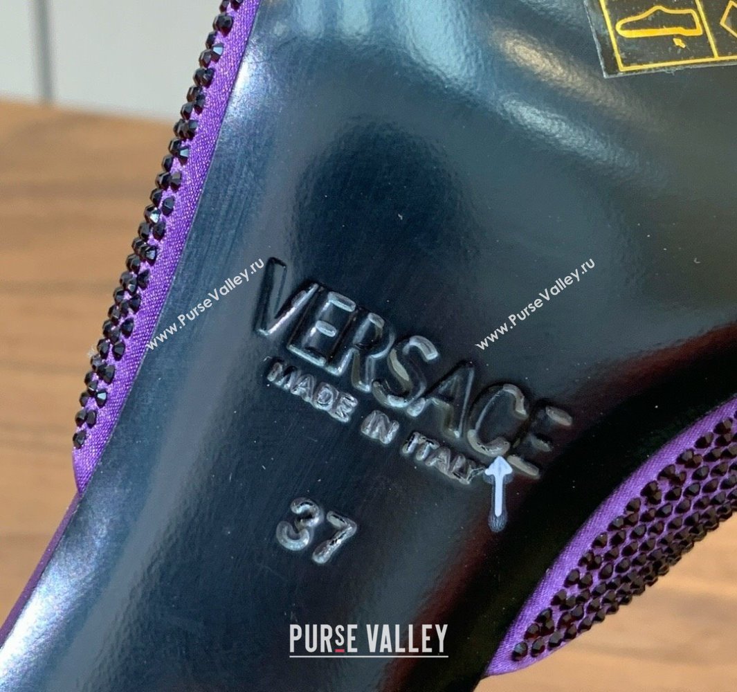 Versace Bright Strass Satin Slides Sandal with Fragrance Heel 7cm Dark Purple 2025 0429 (MD-250429020)