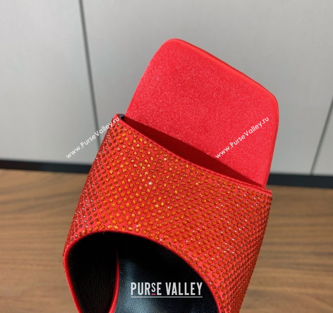 Versace Bright Strass Satin Slides Sandal with Fragrance Heel 7cm Red 2025 0429 (MD-250429017)