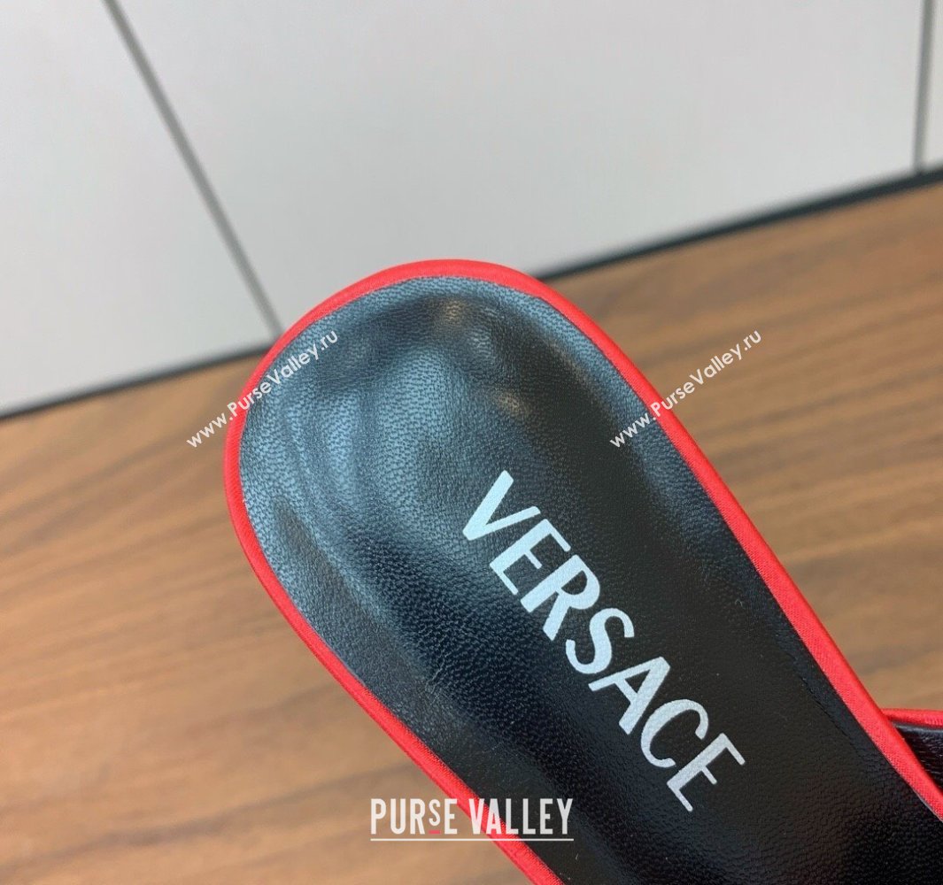 Versace Bright Strass Satin Slides Sandal with Fragrance Heel 7cm Red 2025 0429 (MD-250429017)