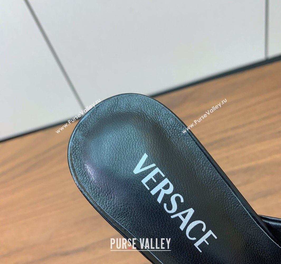Versace Bright Patent Leather Slides Sandal with Fragrance Heel 7cm Black 2025 0429 (MD-250429021)