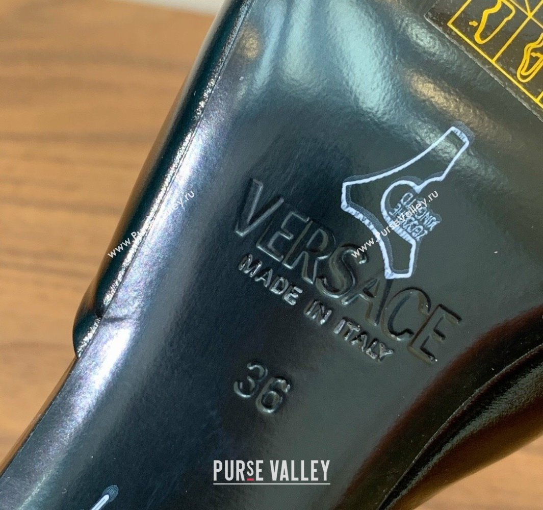 Versace Bright Patent Leather Slides Sandal with Fragrance Heel 7cm Black 2025 0429 (MD-250429021)