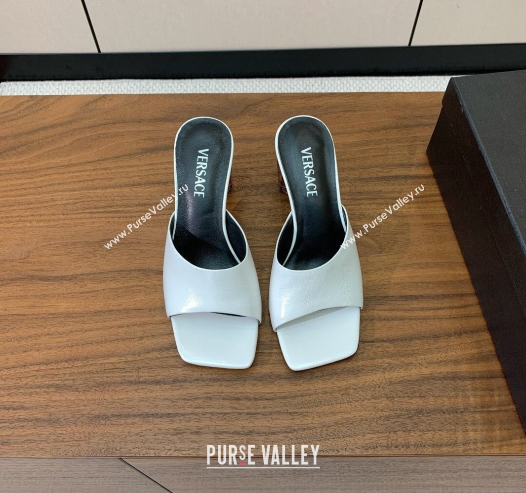 Versace Bright Patent Leather Slides Sandal with Fragrance Heel 7cm White 2025 0429 (MD-250429022)