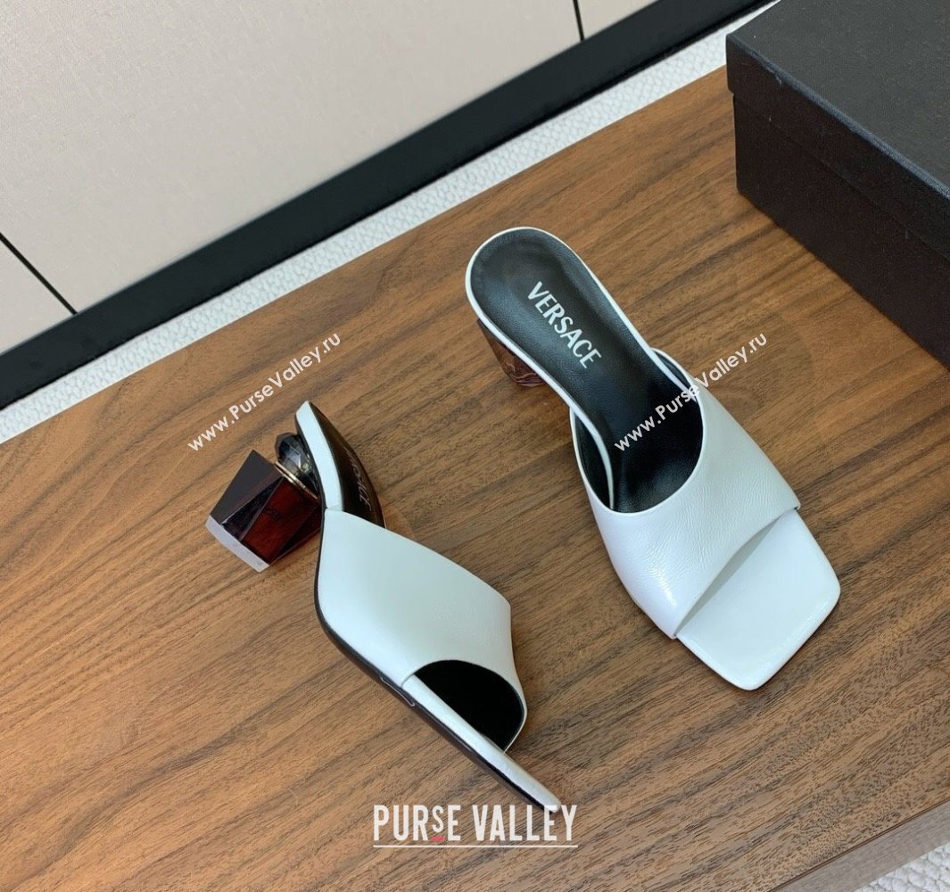 Versace Bright Patent Leather Slides Sandal with Fragrance Heel 7cm White 2025 0429 (MD-250429022)