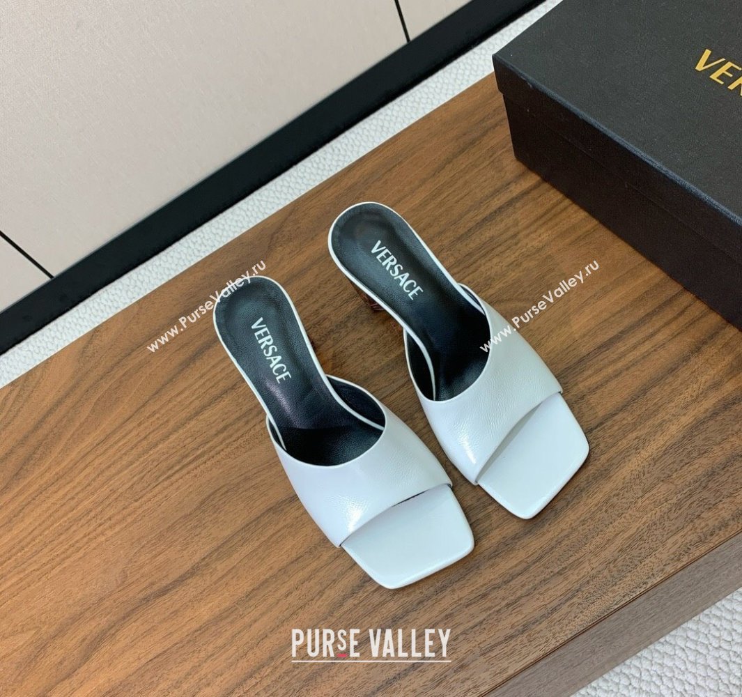 Versace Bright Patent Leather Slides Sandal with Fragrance Heel 7cm White 2025 0429 (MD-250429022)