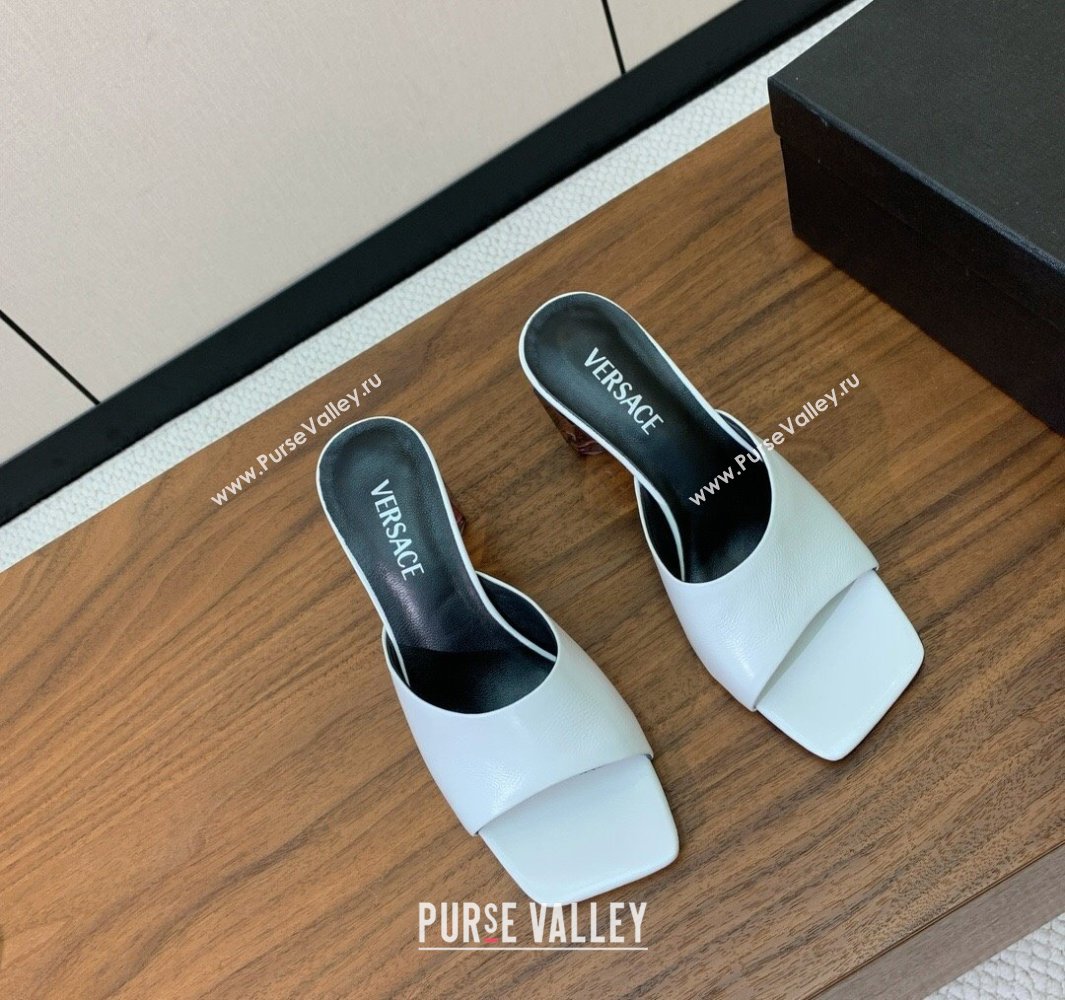 Versace Bright Patent Leather Slides Sandal with Fragrance Heel 7cm White 2025 0429 (MD-250429022)