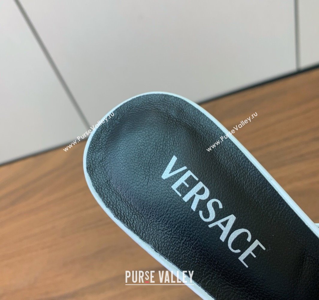 Versace Bright Patent Leather Slides Sandal with Fragrance Heel 7cm White 2025 0429 (MD-250429022)