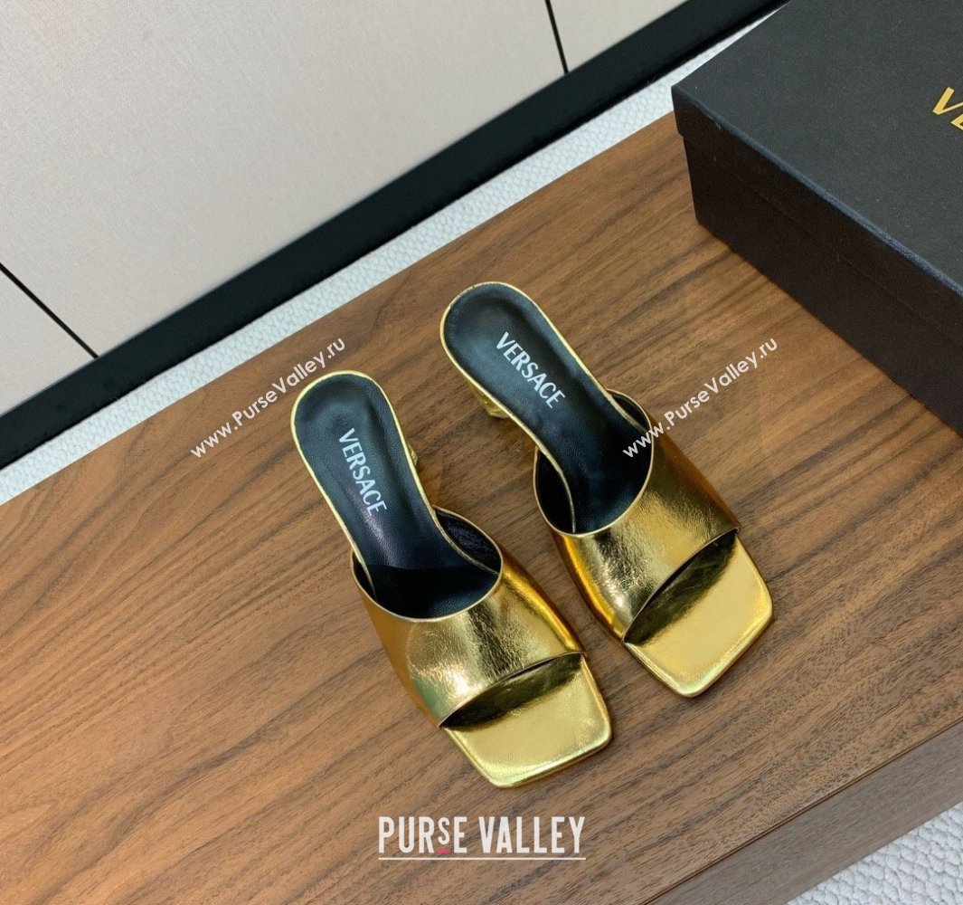 Versace Bright Patent Leather Slides Sandal with Fragrance Heel 7cm Gold 2025 0429 (MD-250429023)