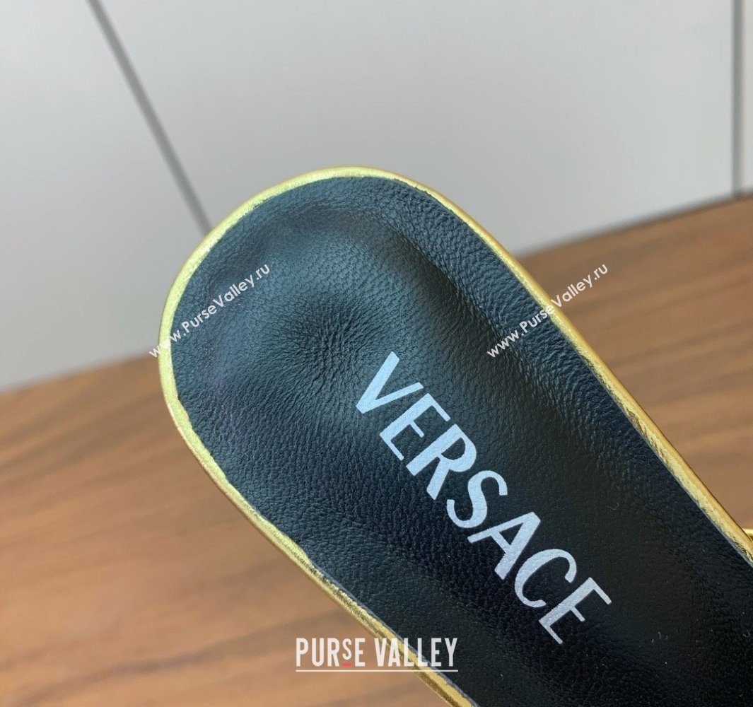 Versace Bright Patent Leather Slides Sandal with Fragrance Heel 7cm Gold 2025 0429 (MD-250429023)