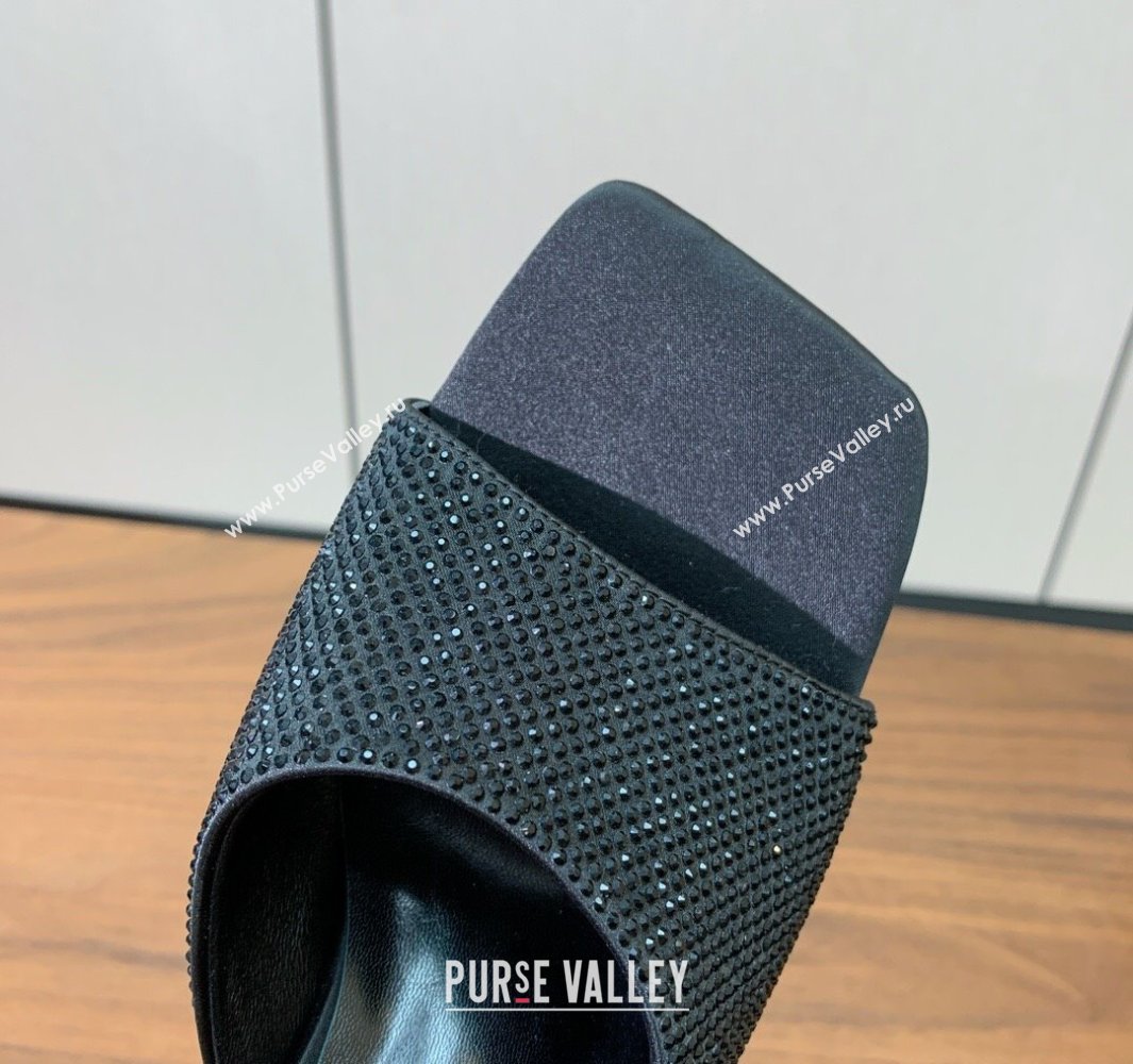 Versace Bright Strass Satin Slides Sandal with Fragrance Heel 7cm Black 2025 0429 (MD-250429013)