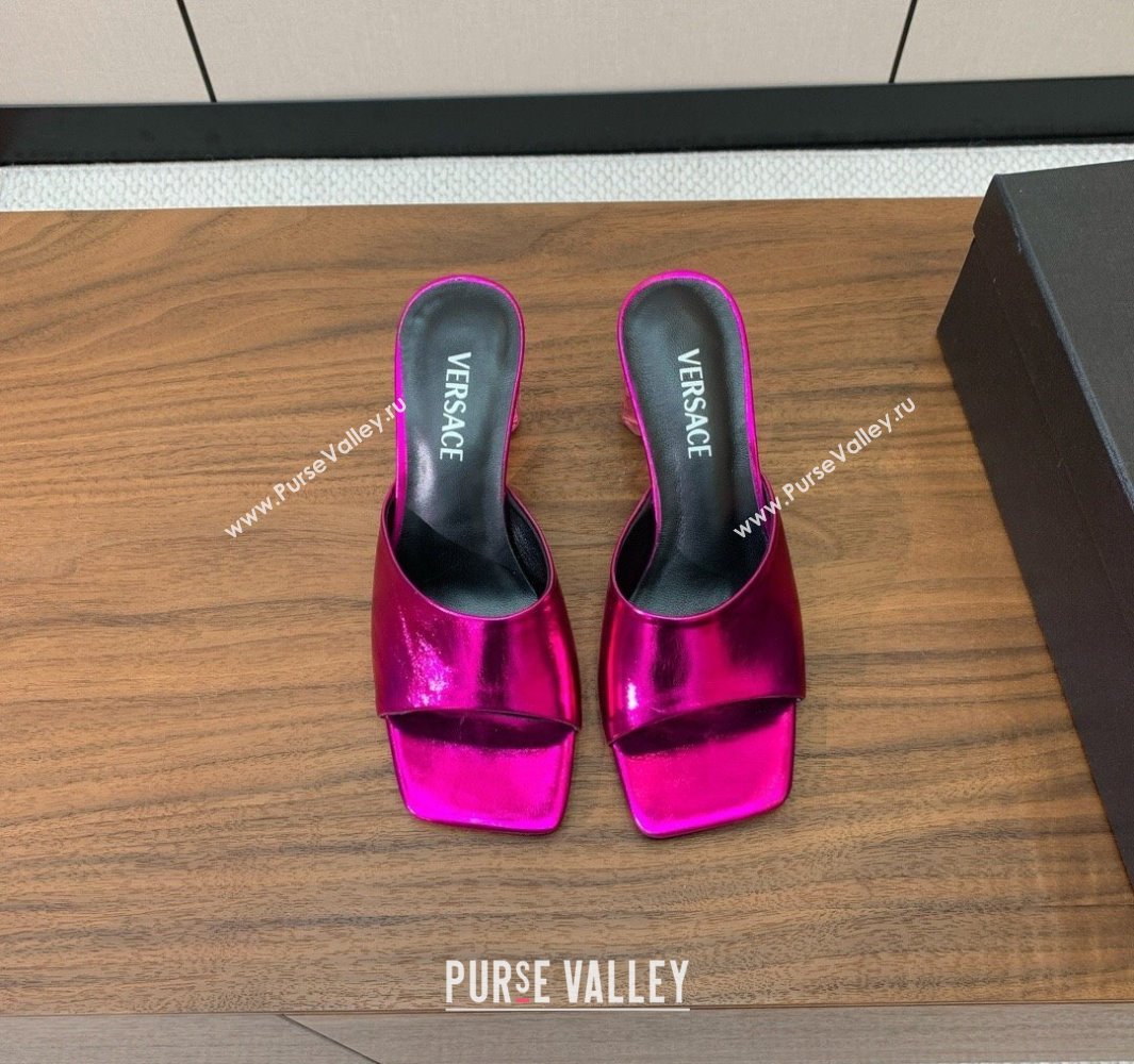 Versace Bright Patent Leather Slides Sandal with Fragrance Heel 7cm Dark Pink 2025 0429 (MD-250429025)