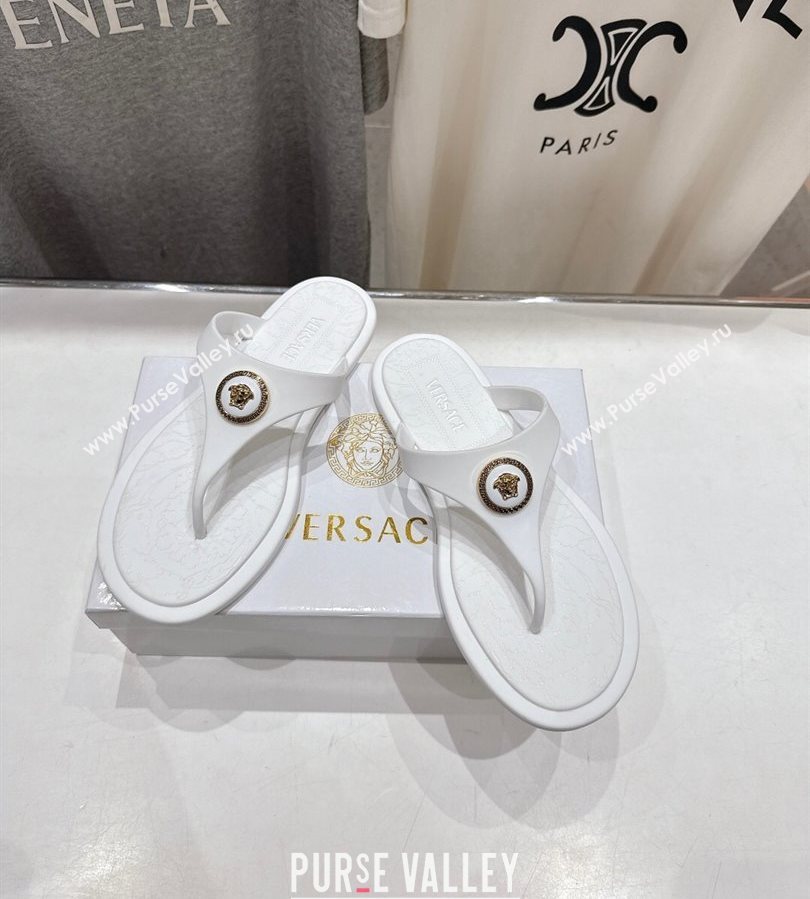 Versace Alia Rubber Flat Thong Slides Sandal White 2025 (MD-250710123)