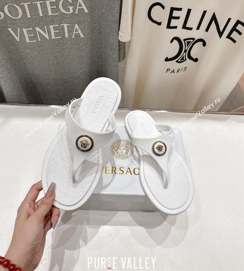 Versace Alia Rubber Flat Thong Slides Sandal White 2025 (MD-250710123)