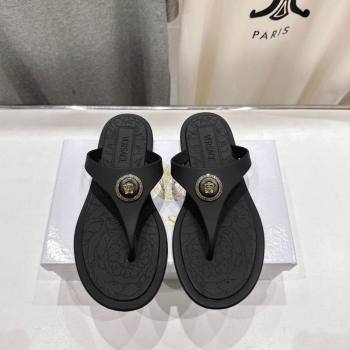 Versace Alia Rubber Flat Thong Slides Sandal Black 2025 (MD-250710122)