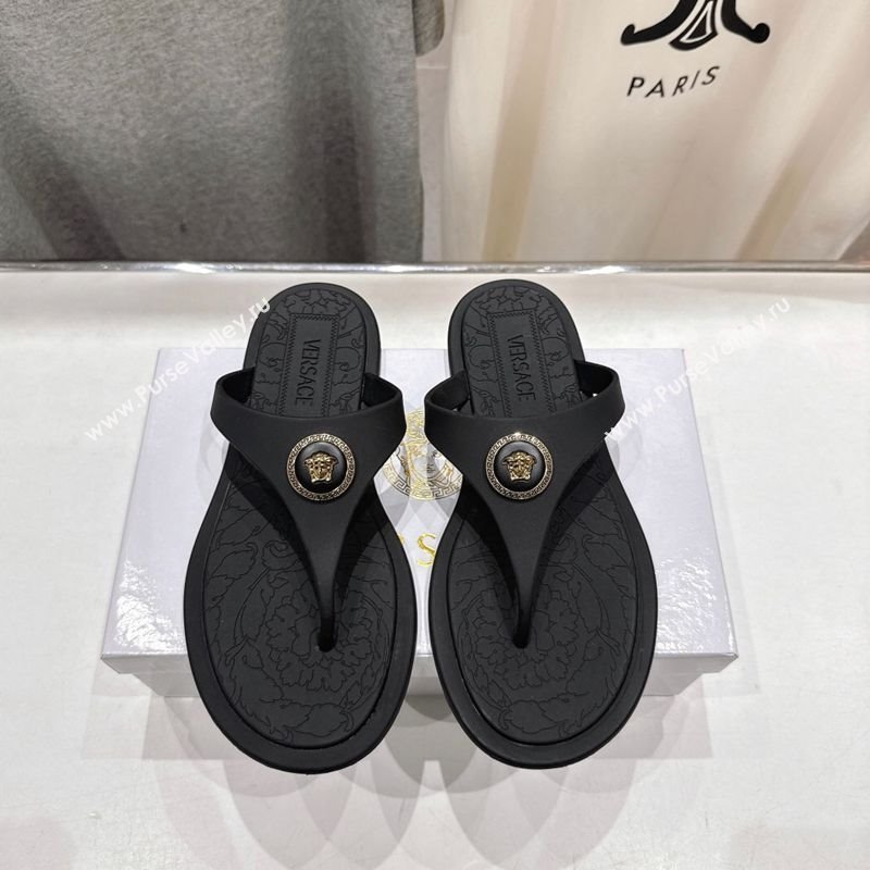 Versace Alia Rubber Flat Thong Slides Sandal Black 2025 (MD-250710122)