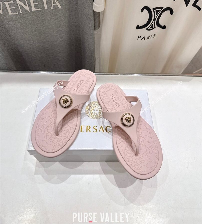 Versace Alia Rubber Flat Thong Slides Sandal Pink 2025 (MD-250710124)