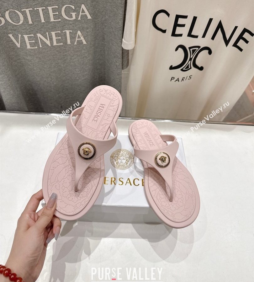 Versace Alia Rubber Flat Thong Slides Sandal Pink 2025 (MD-250710124)
