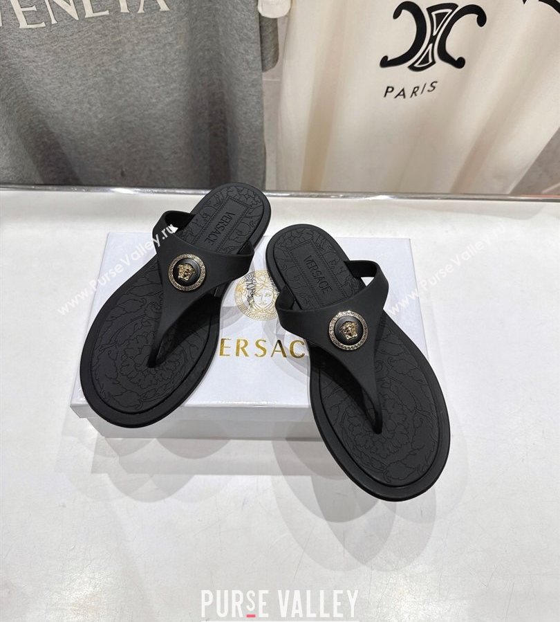 Versace Alia Rubber Flat Thong Slides Sandal Black 2025 (MD-250710122)