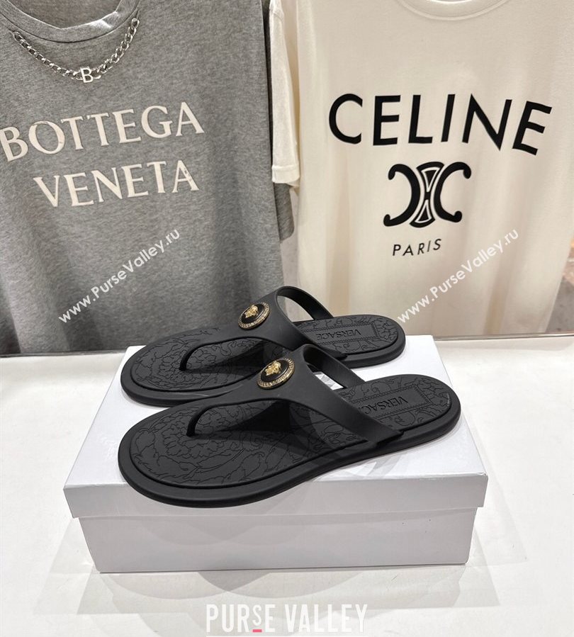 Versace Alia Rubber Flat Thong Slides Sandal Black 2025 (MD-250710122)
