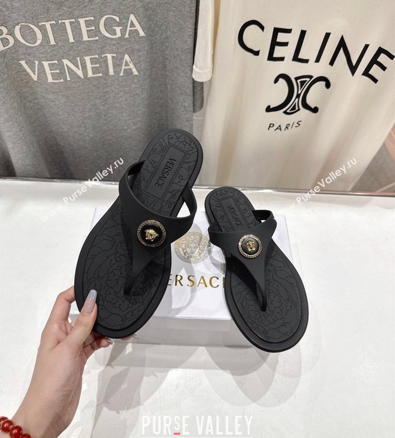 Versace Alia Rubber Flat Thong Slides Sandal Black 2025 (MD-250710122)