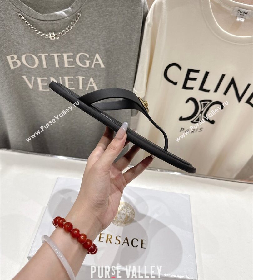 Versace Alia Rubber Flat Thong Slides Sandal Black 2025 (MD-250710122)