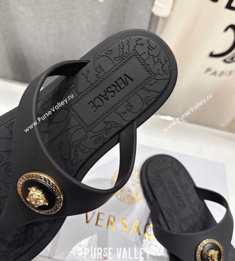 Versace Alia Rubber Flat Thong Slides Sandal Black 2025 (MD-250710122)