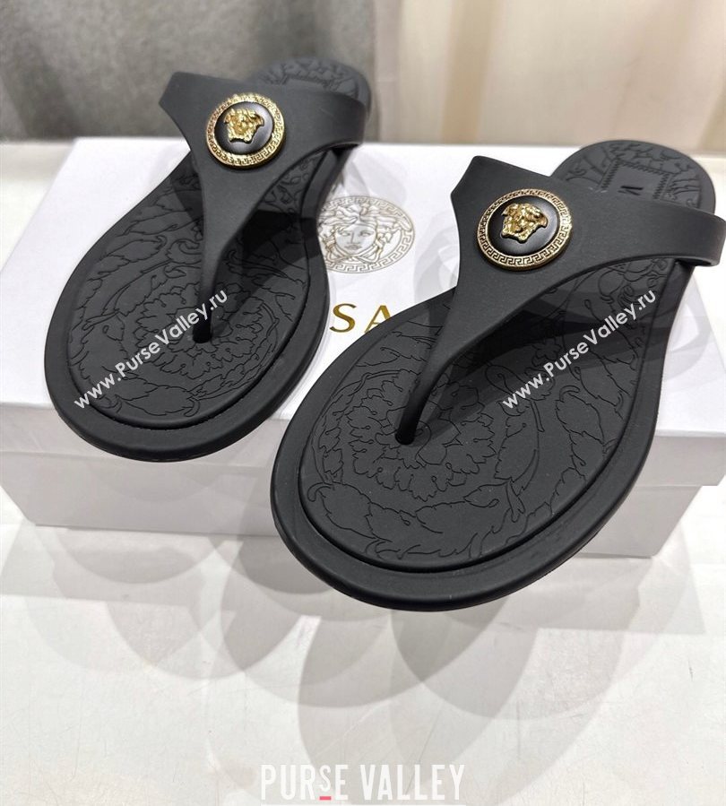 Versace Alia Rubber Flat Thong Slides Sandal Black 2025 (MD-250710122)