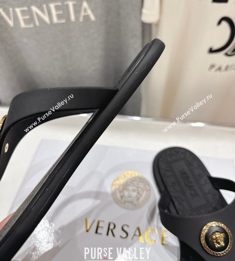 Versace Alia Rubber Flat Thong Slides Sandal Black 2025 (MD-250710122)