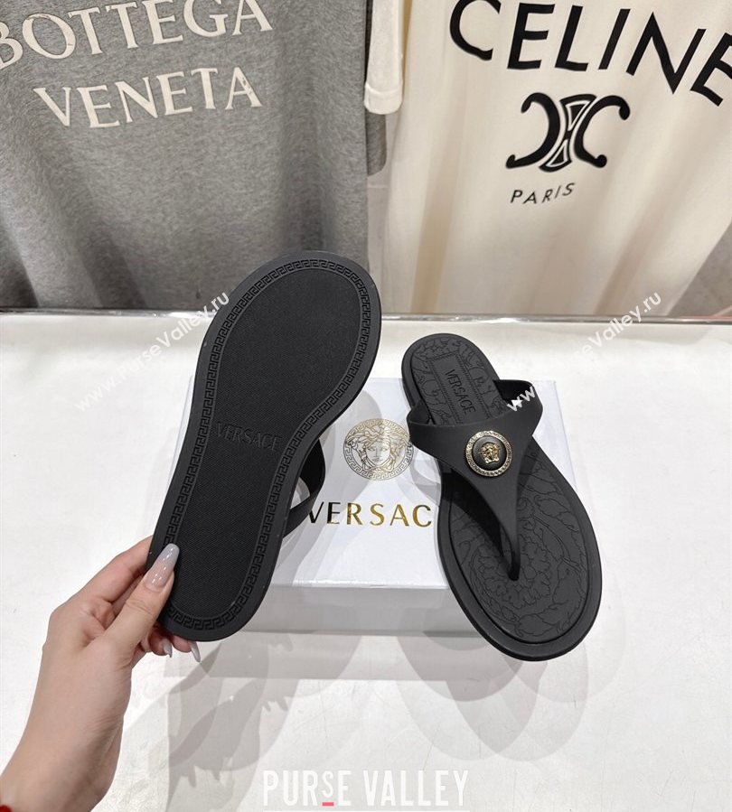 Versace Alia Rubber Flat Thong Slides Sandal Black 2025 (MD-250710122)