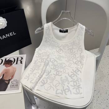 Chanel Knit Vest with Strass CC White 2025 0314 (SHI-250314033)