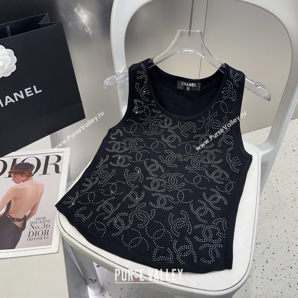 Chanel Knit Vest with Strass CC Black 2025 0314 (SHI-250314034)