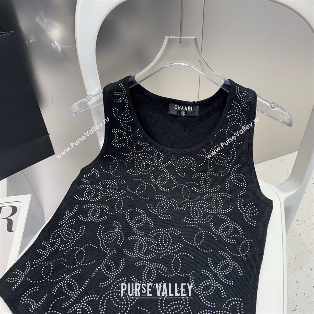 Chanel Knit Vest with Strass CC Black 2025 0314 (SHI-250314034)