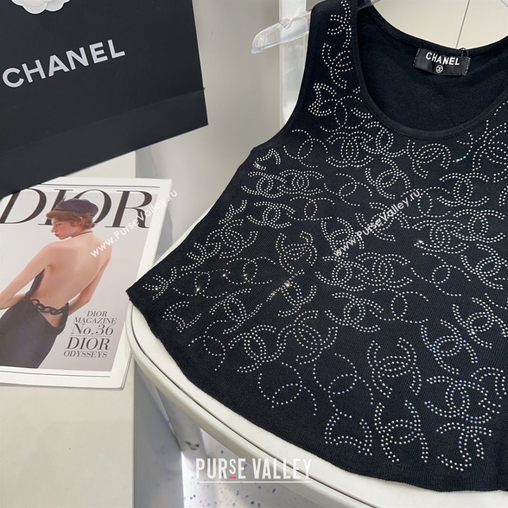Chanel Knit Vest with Strass CC Black 2025 0314 (SHI-250314034)