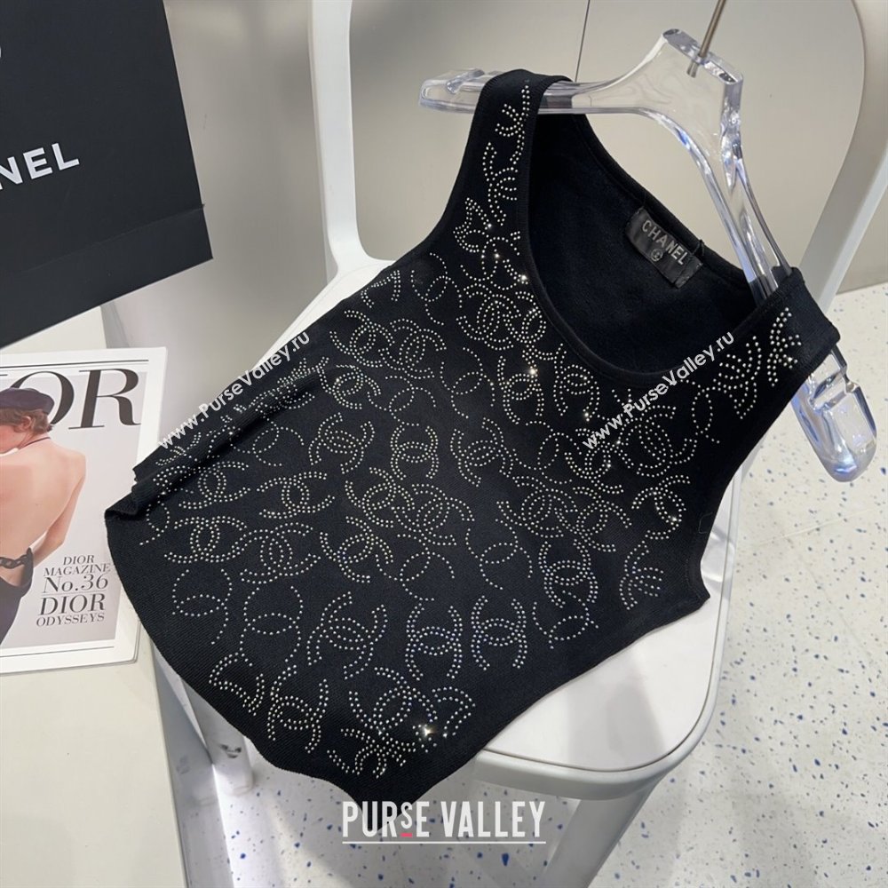 Chanel Knit Vest with Strass CC Black 2025 0314 (SHI-250314034)