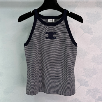 Celine Wool Striped Vest Black 250430075 (QI-250430075)