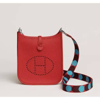 Hermes Mini Evelyne TPM Bag in Original Clemence Leather Rouge De Coeur 2024(Full Handmade) (M-24031301)