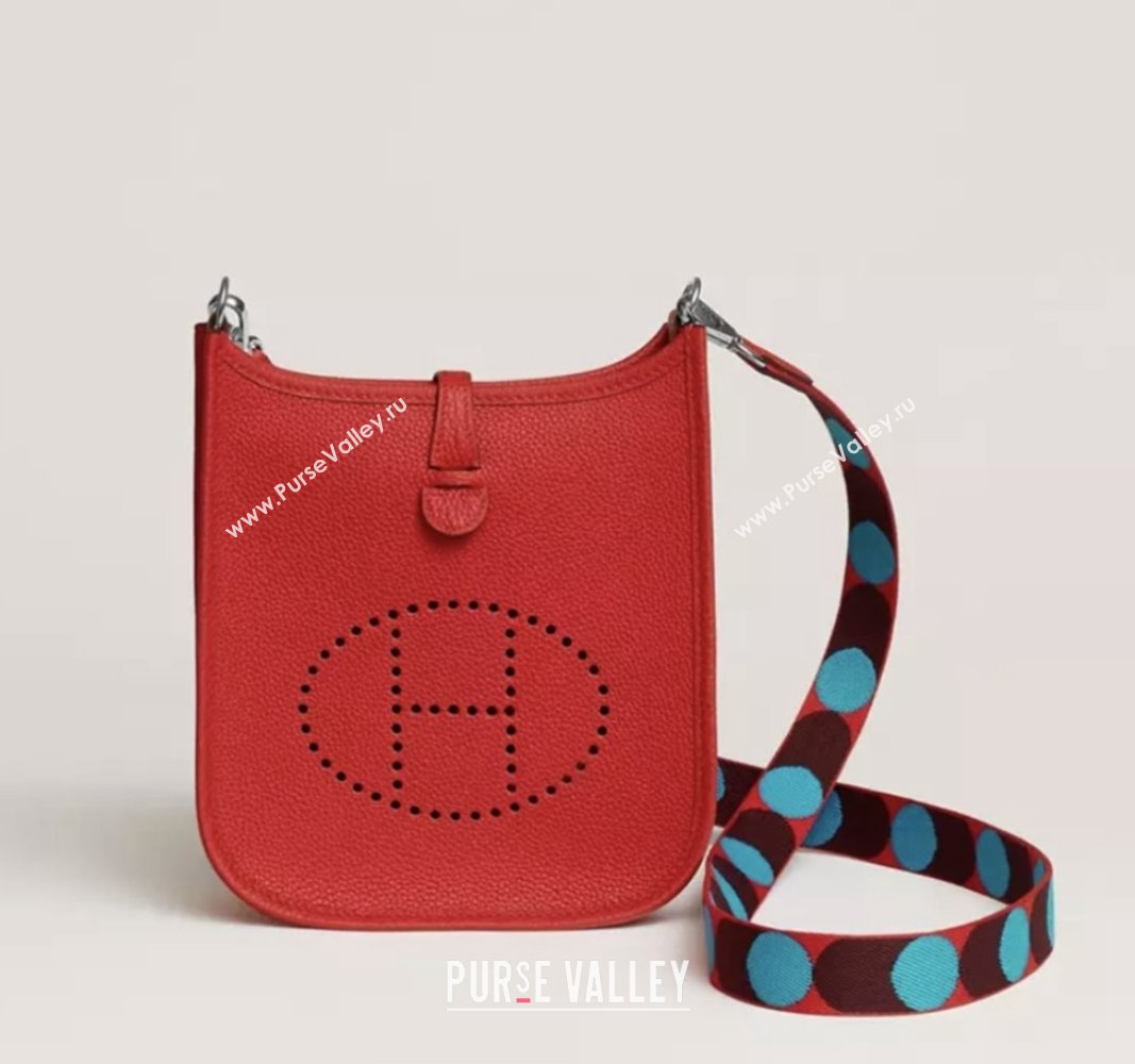 Hermes Mini Evelyne TPM Bag in Original Clemence Leather Rouge De Coeur 2024(Full Handmade) (M-24031301)
