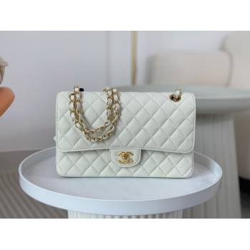 Chanel Grained Calfskin Classic Medium Flap Bag A01112 White/Gold 2023 (SM-231227033)