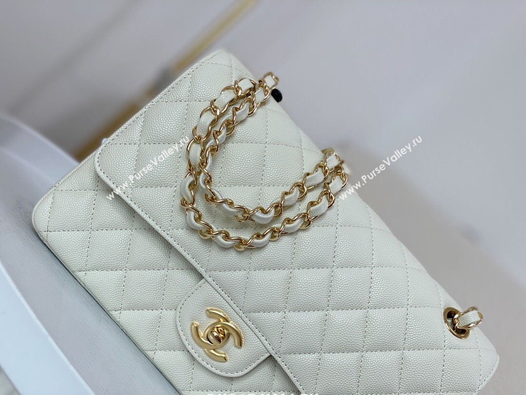 Chanel Grained Calfskin Classic Medium Flap Bag A01112 White/Gold 2023 (SM-231227033)