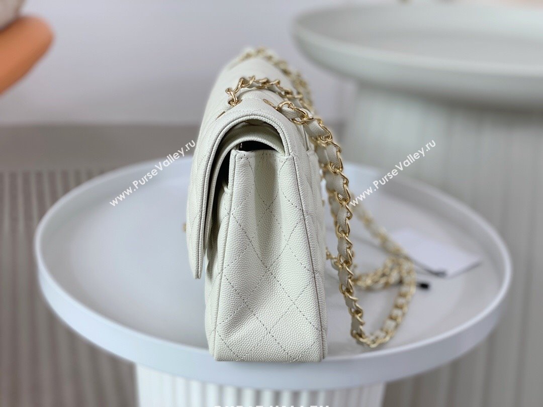 Chanel Grained Calfskin Classic Medium Flap Bag A01112 White/Gold 2023 (SM-231227033)