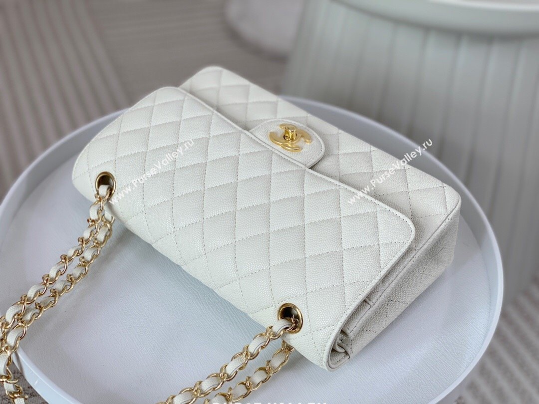 Chanel Grained Calfskin Classic Medium Flap Bag A01112 White/Gold 2023 (SM-231227033)