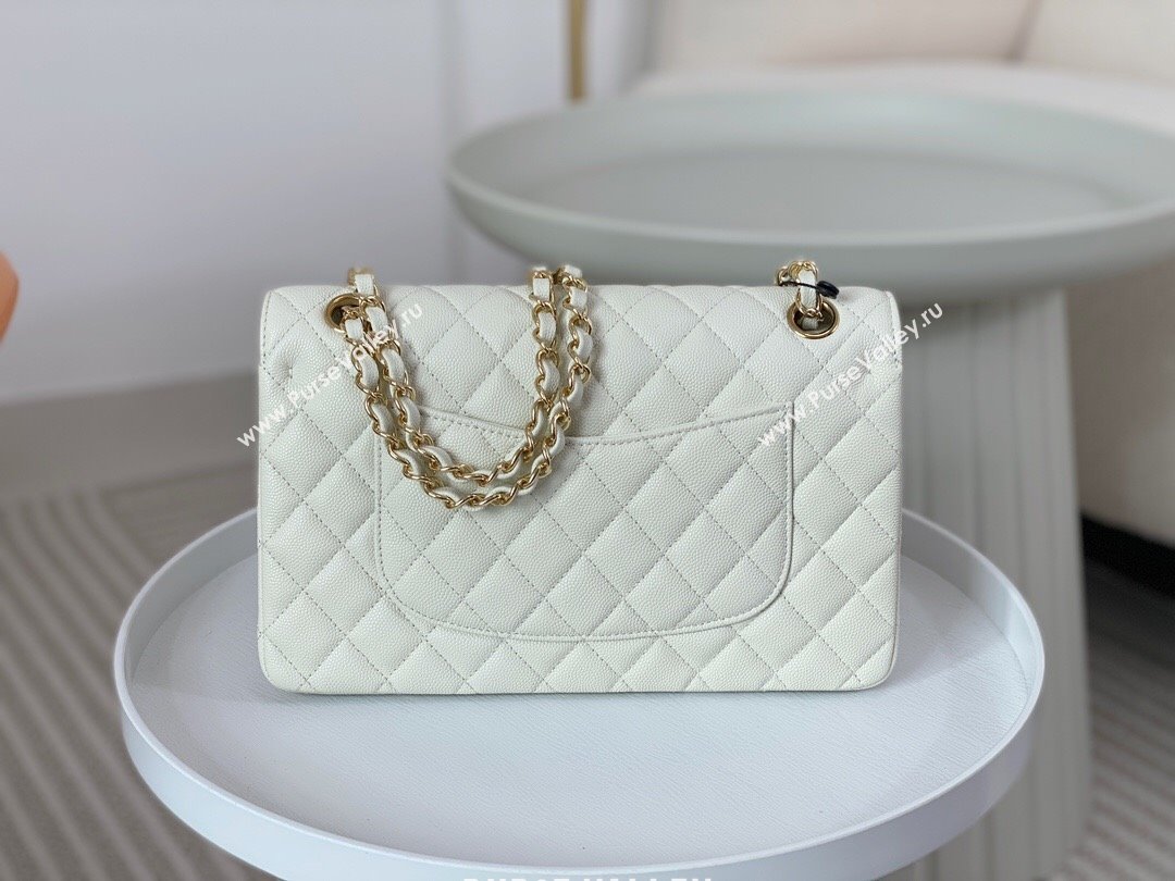 Chanel Grained Calfskin Classic Medium Flap Bag A01112 White/Gold 2023 (SM-231227033)