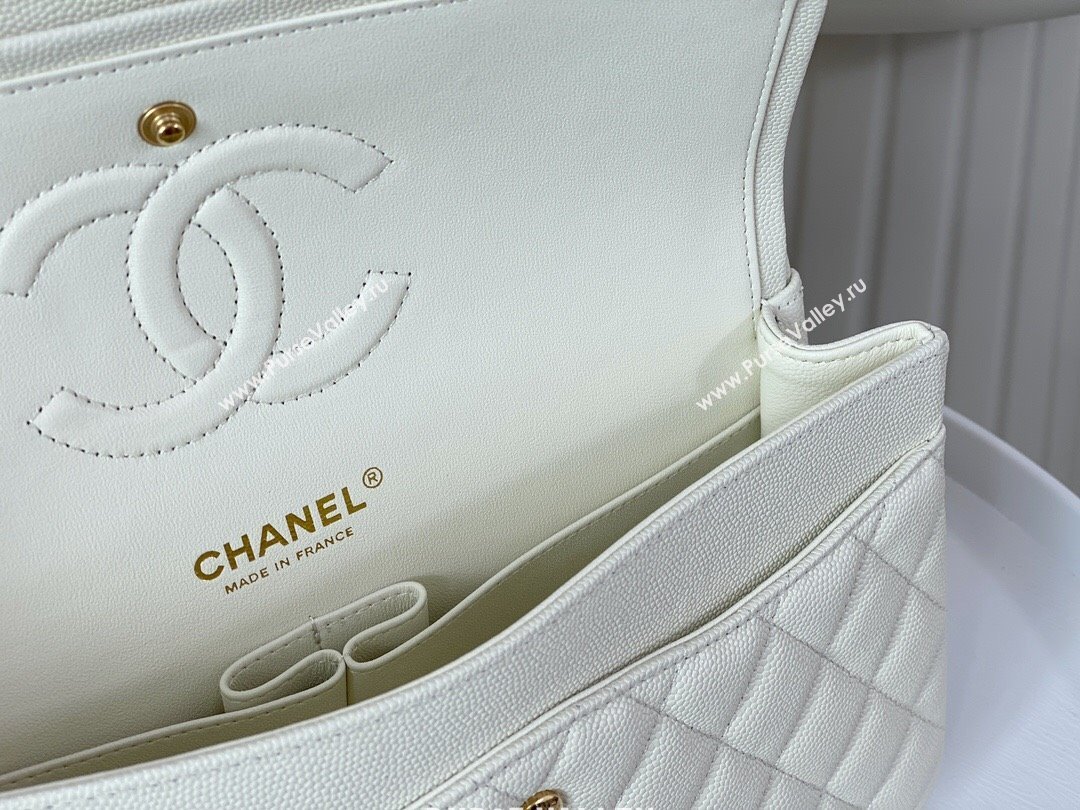 Chanel Grained Calfskin Classic Medium Flap Bag A01112 White/Gold 2023 (SM-231227033)