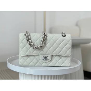 Chanel Grained Calfskin Classic Medium Flap Bag A01112 White/Silver 2023 (SM-231227032)