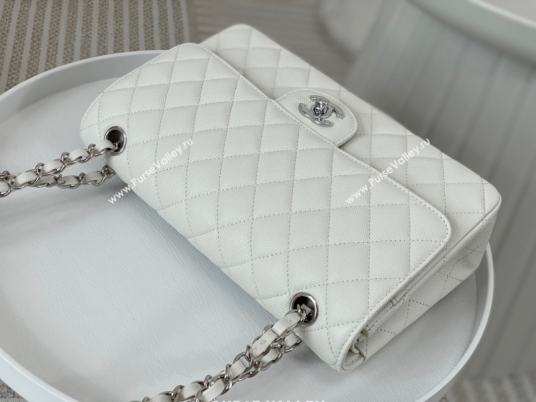 Chanel Grained Calfskin Classic Medium Flap Bag A01112 White/Silver 2023 (SM-231227032)