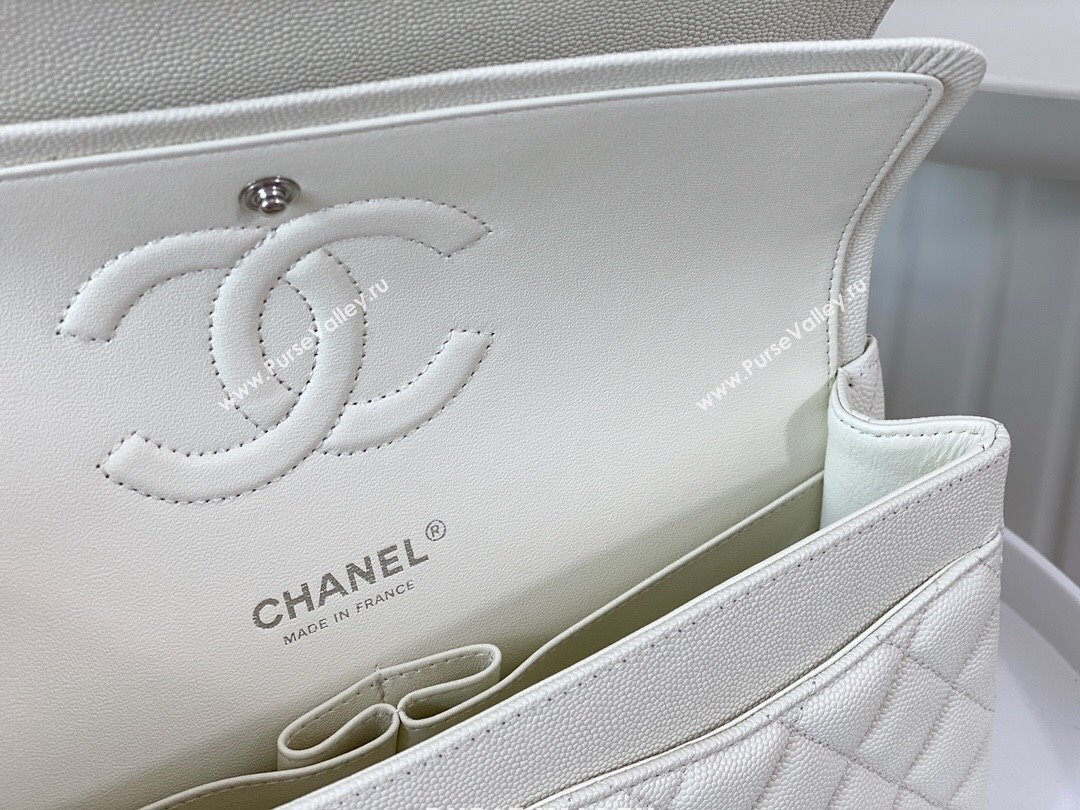 Chanel Grained Calfskin Classic Medium Flap Bag A01112 White/Silver 2023 (SM-231227032)