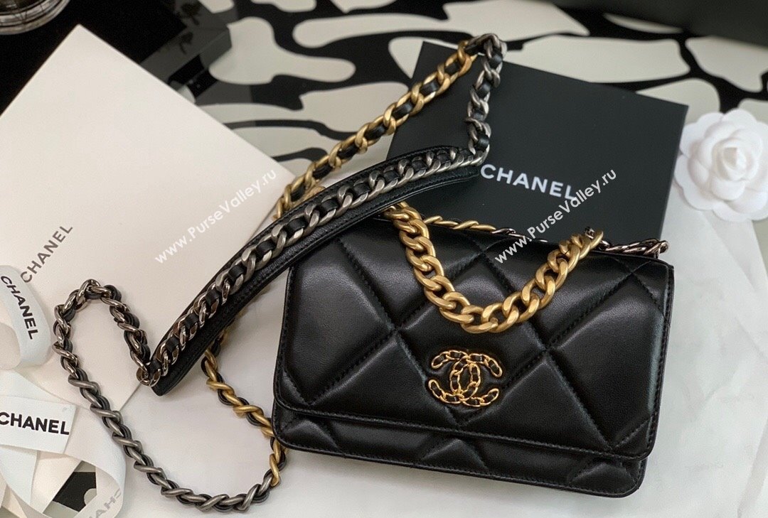 Chanel 19 Lambskin Wallet on Chain WOC AP0957 Black/Matte Silver/Light Gold/Aged Gold 2022 (JY-22022870)