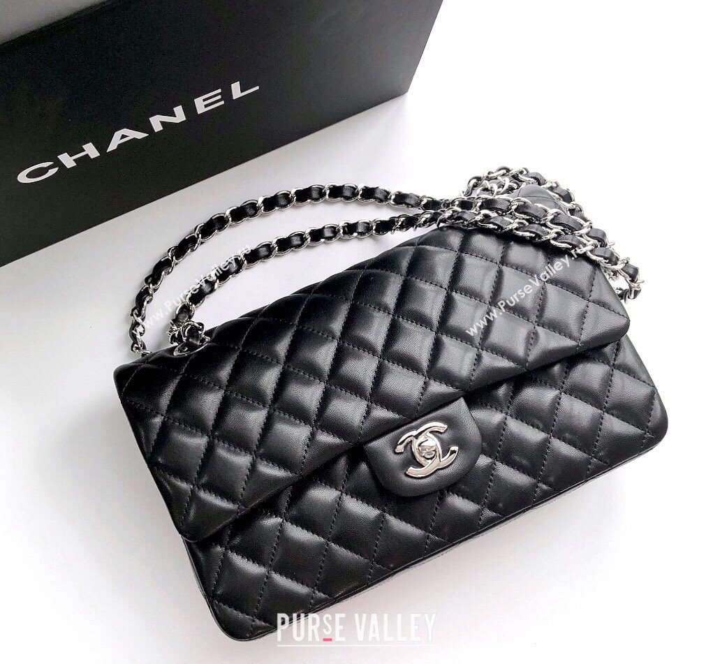 Chanel Lambskin Classic Medium Flap Bag A01112 Black/Silver 2022 60752 (YD-240807073)