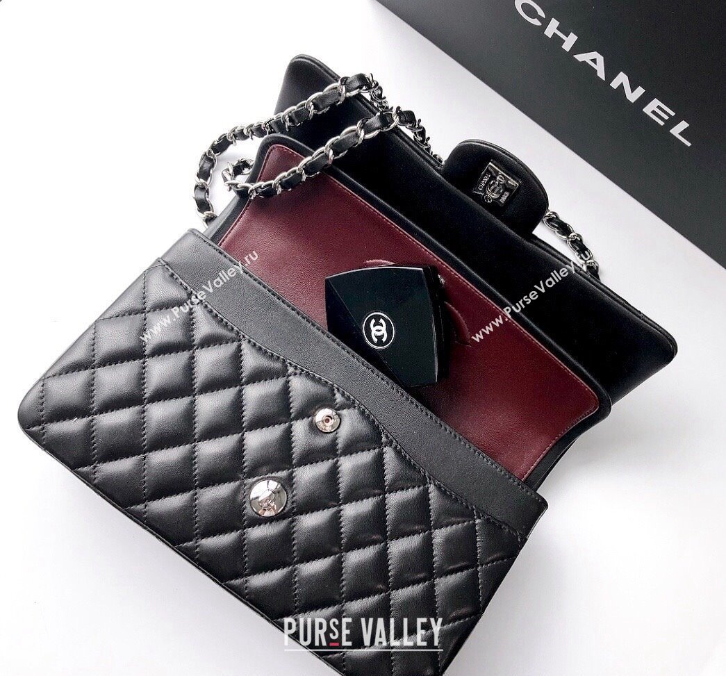 Chanel Lambskin Classic Medium Flap Bag A01112 Black/Silver 2022 60752 (YD-240807073)